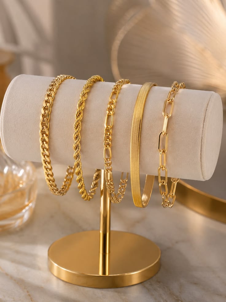 4 Pieces Gold-Tone Plated Bangle Set for Women – Stackable Anti-Tarnish Bracelets