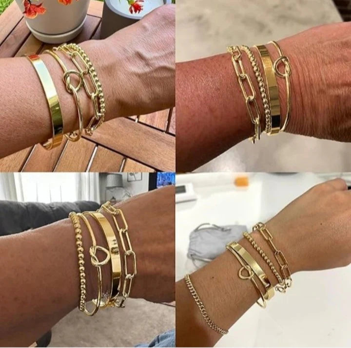 4 Pieces Gold-Tone Plated Bangle Set for Women – Stackable Anti-Tarnish Bracelets