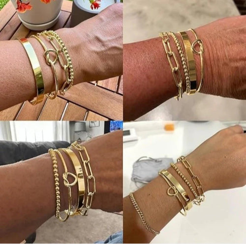 4 Pieces Gold-Tone Plated Bangle Set for Women – Stackable Anti-Tarnish Bracelets
